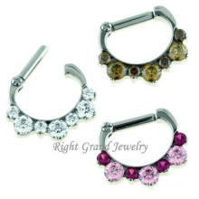 Stainless Steel CZ Stone Non Piercing Nose Ring Fake Nose Ring Faux Septum Ring